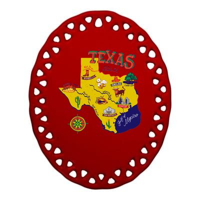 Texas Cartoon Map Ceramic Oval Ornament