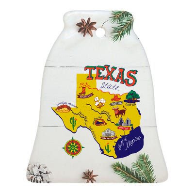 Texas Cartoon Map Ceramic Bell Ornament