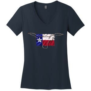 Texas Flag Barbwire Tough Women's V-Neck T-Shirt