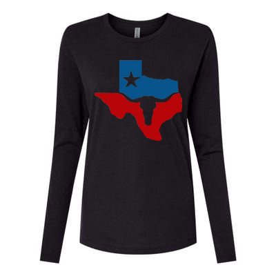 Texas Flag Longhorn Logo Womens Cotton Relaxed Long Sleeve T-Shirt