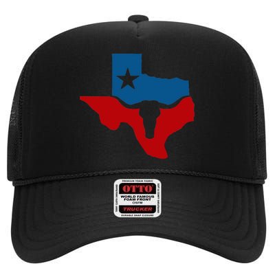 Texas Flag Longhorn Logo High Crown Mesh Back Trucker Hat