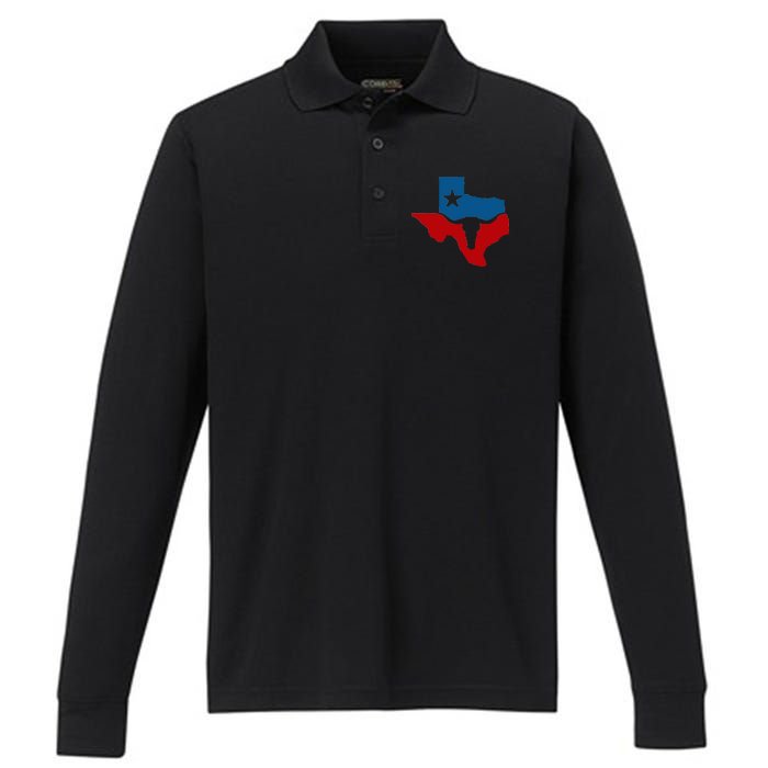 Texas Flag Longhorn Logo Performance Long Sleeve Polo