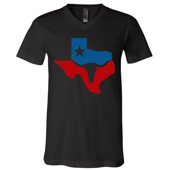 Texas Flag Longhorn Logo V-Neck T-Shirt