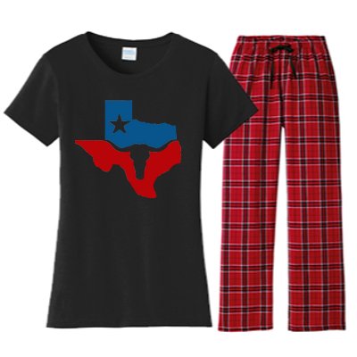 Texas Flag Longhorn Logo Women's Flannel Pajama Set