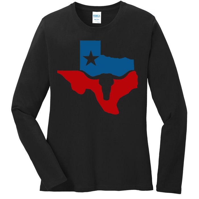 Texas Flag Longhorn Logo Ladies Long Sleeve Shirt