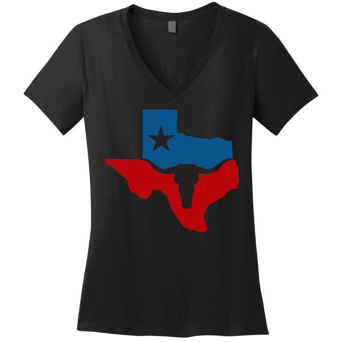 Texas Flag Longhorn Logo Women's V-Neck T-Shirt