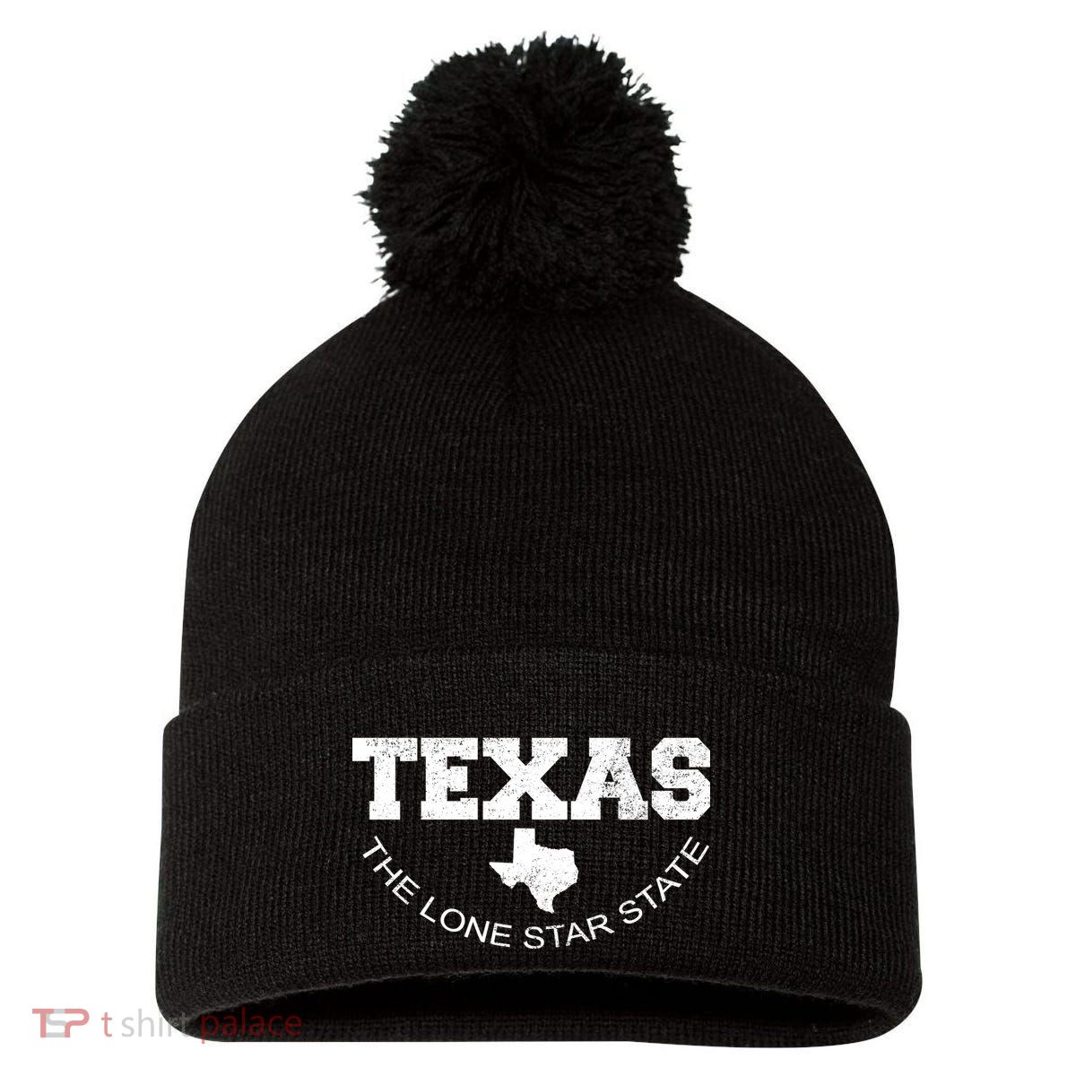 Texas Lone Star State Pom Pom 12in Knit Beanie