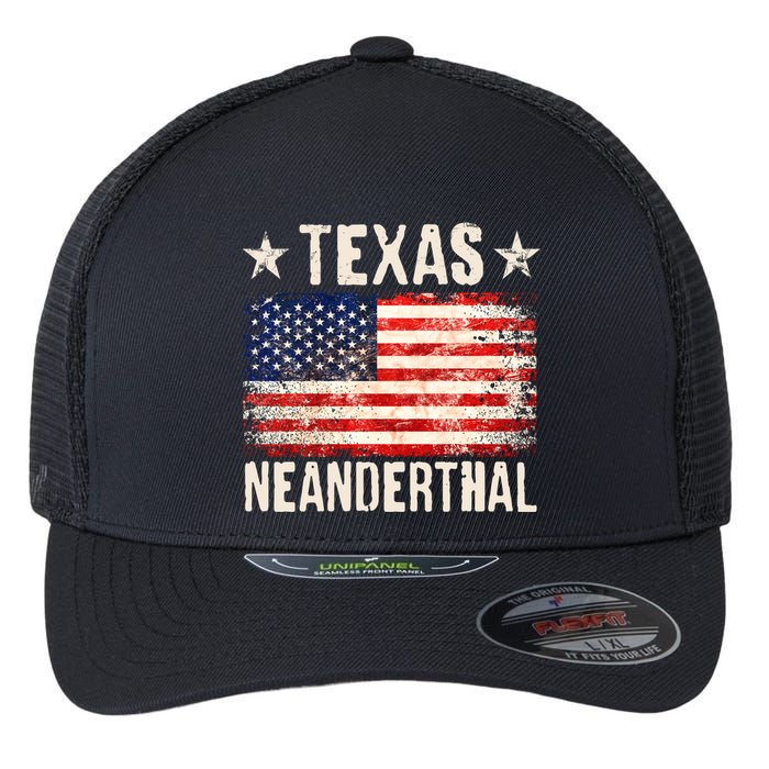 Texas Neanderthal Distressed US Flag Flexfit Unipanel Trucker Cap