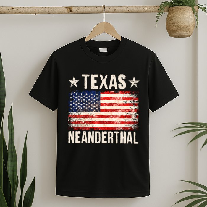 Texas Neanderthal Distressed US Flag T-Shirt