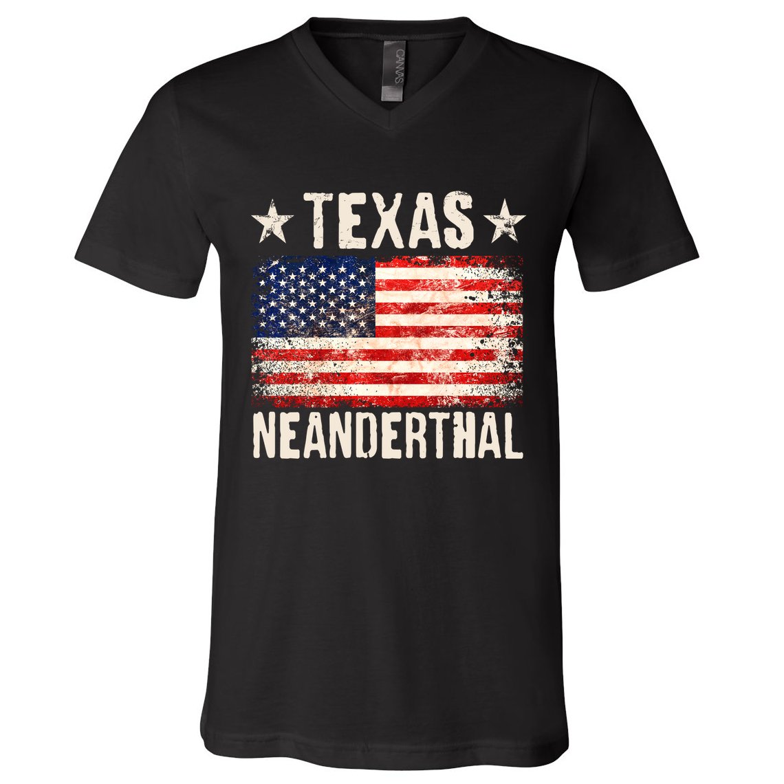 Texas Neanderthal Distressed US Flag V-Neck T-Shirt