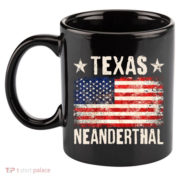 Texas Neanderthal Distressed US Flag 11oz C Handle Ceramic Mug
