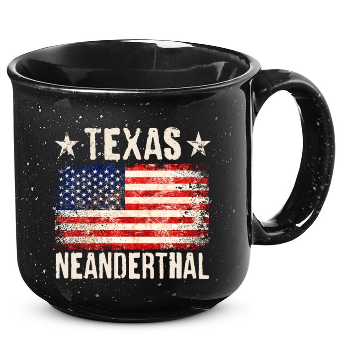 Texas Neanderthal Distressed US Flag 15oz Campfire Ceramic Mug