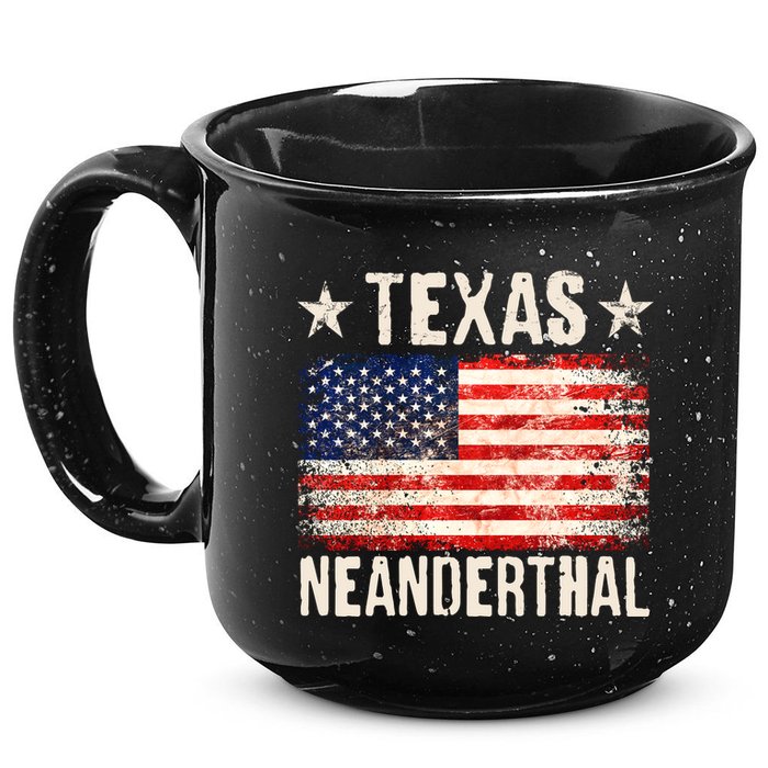 Texas Neanderthal Distressed US Flag 15oz Campfire Ceramic Mug