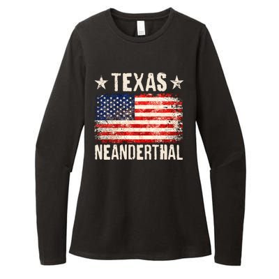 Texas Neanderthal Distressed US Flag Womens CVC Long Sleeve Shirt