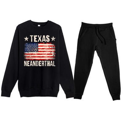 Texas Neanderthal Distressed US Flag Premium Crewneck Sweatsuit Set