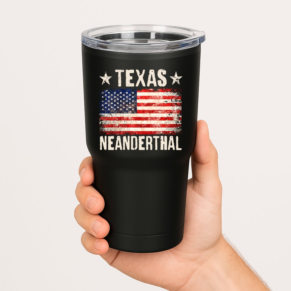 Texas Neanderthal Distressed US Flag Tumbler