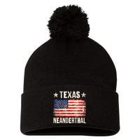 Texas Neanderthal Distressed US Flag Pom Pom 12in Knit Beanie
