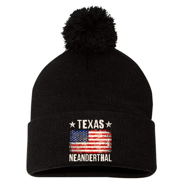 Texas Neanderthal Distressed US Flag Pom Pom 12in Knit Beanie