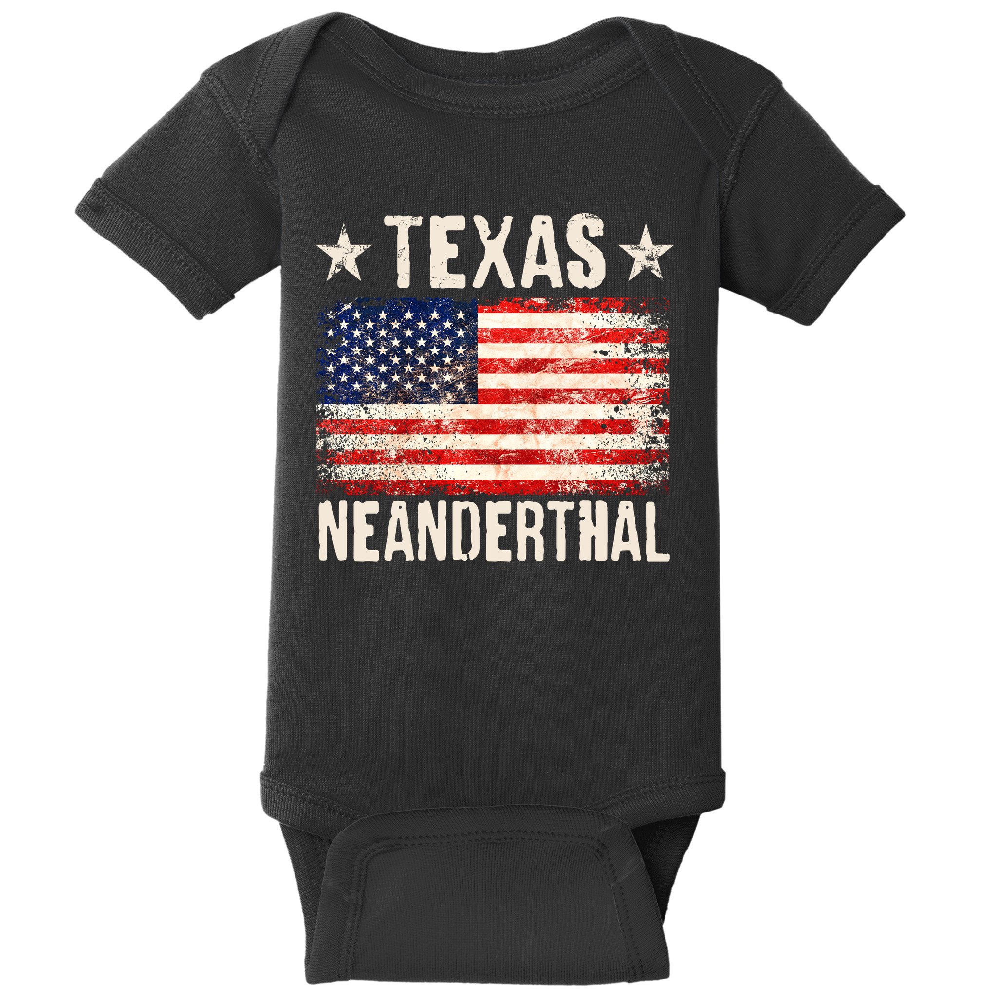 Texas Neanderthal Distressed US Flag Baby Bodysuit