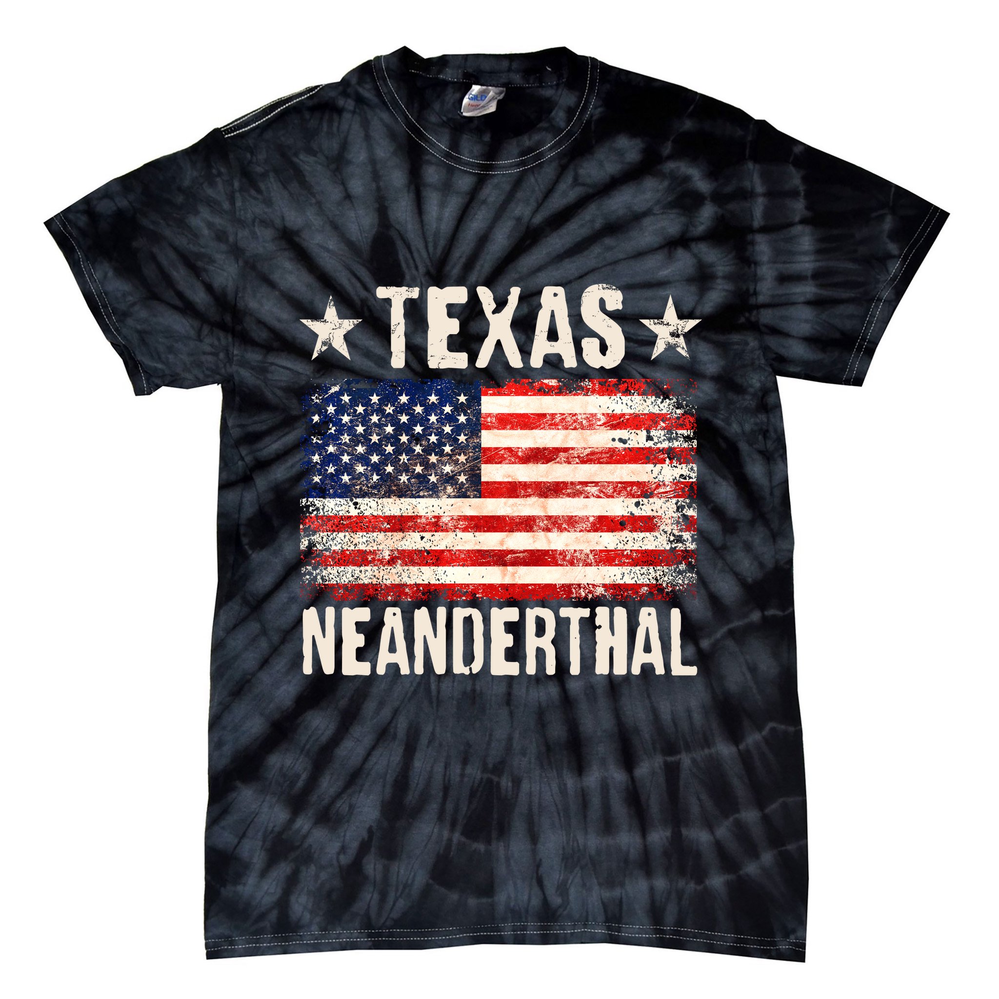 Texas Neanderthal Distressed US Flag Tie-Dye T-Shirt