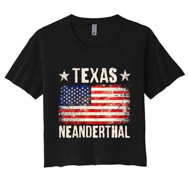 Texas Neanderthal Distressed US Flag Crop Top