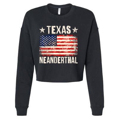 Texas Neanderthal Distressed US Flag Cropped Pullover Crew