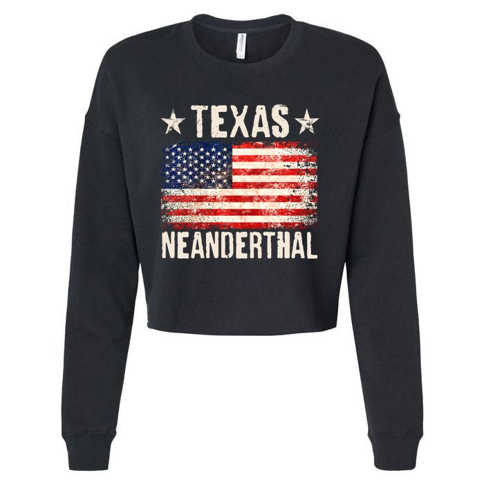 Texas Neanderthal Distressed US Flag Cropped Pullover Crew