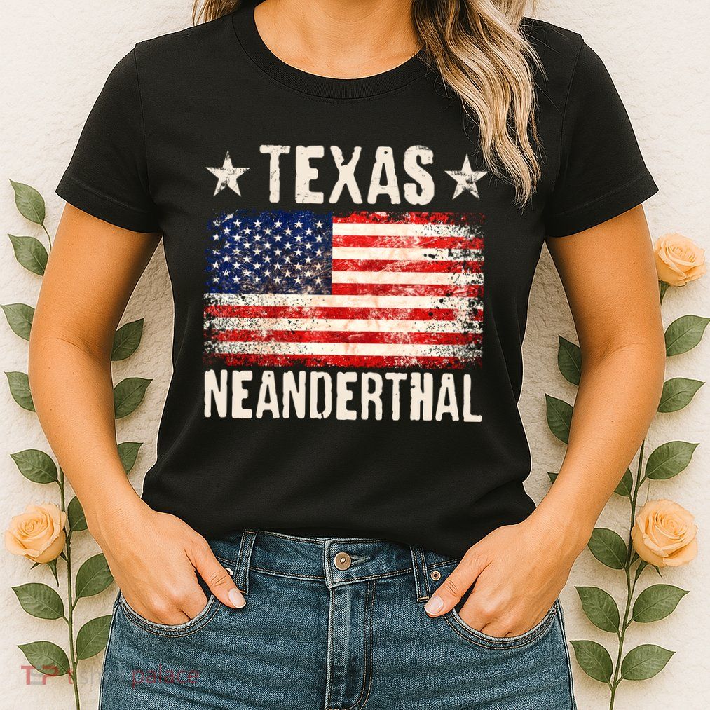 Texas Neanderthal Distressed US Flag Womens T-Shirt