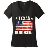 Texas Neanderthal Distressed US Flag Women's V-Neck T-Shirt