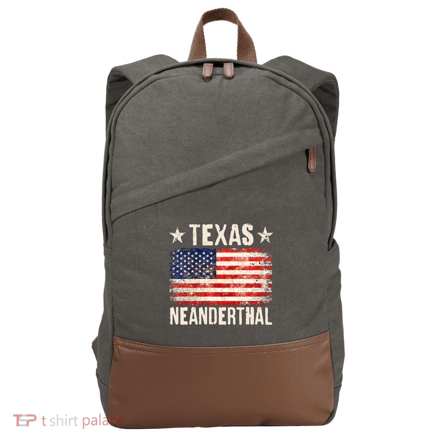 Texas Neanderthal Distressed US Flag Cotton Canvas Backpack