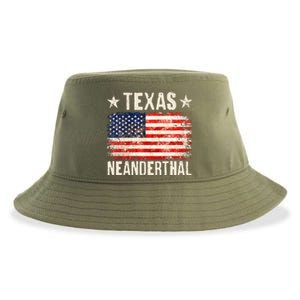 Texas Neanderthal Distressed US Flag Sustainable Bucket Hat