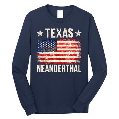 Texas Neanderthal Distressed US Flag Long Sleeve Shirt