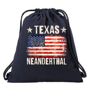 Texas Neanderthal Distressed US Flag Drawstring Bag