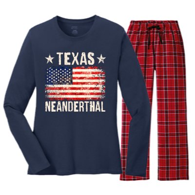 Texas Neanderthal Distressed US Flag Women's Long Sleeve Flannel Pajama Set 