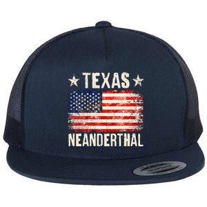 Texas Neanderthal Distressed US Flag Flat Bill Trucker Hat