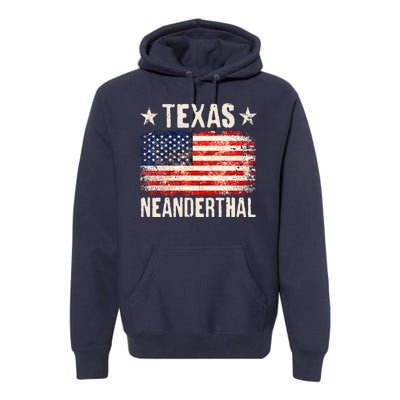 Texas Neanderthal Distressed US Flag Premium Hoodie