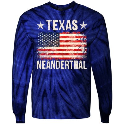 Texas Neanderthal Distressed US Flag Tie-Dye Long Sleeve Shirt