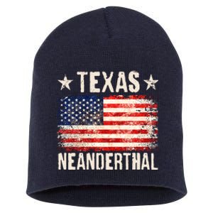 Texas Neanderthal Distressed US Flag Short Acrylic Beanie