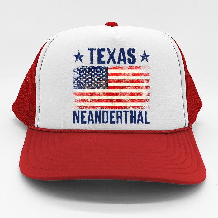 Texas Neanderthal Distressed US Flag Trucker Hat