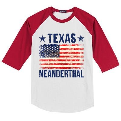 Texas Neanderthal Distressed US Flag Kids Colorblock Raglan Jersey