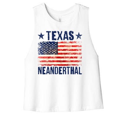 Texas Neanderthal Distressed US Flag Women's Racerback Cropped Tank