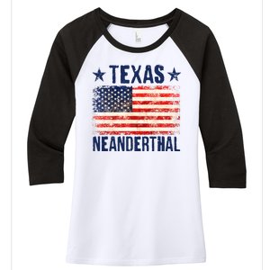 Texas Neanderthal Distressed US Flag Women's Tri-Blend 3/4-Sleeve Raglan Shirt