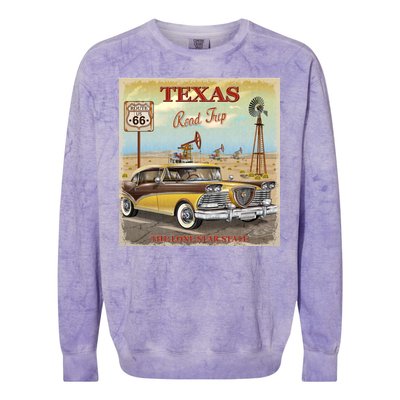 Texas Road Trip Route 66 Classic Car Colorblast Crewneck Sweatshirt