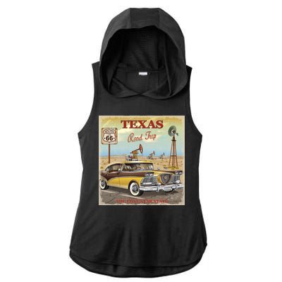 Texas Road Trip Route 66 Classic Car Ladies PosiCharge Tri-Blend Wicking Draft Hoodie Tank