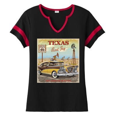 Texas Road Trip Route 66 Classic Car Ladies Halftime Notch Neck Tee