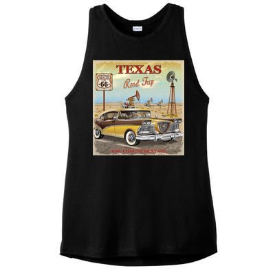 Texas Road Trip Route 66 Classic Car Ladies PosiCharge Tri-Blend Wicking Tank