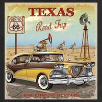 Texas Road Trip Route 66 Classic Car 7 Panel Mesh Trucker Snapback Hat