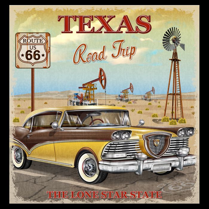 Texas Road Trip Route 66 Classic Car Bucket Hat