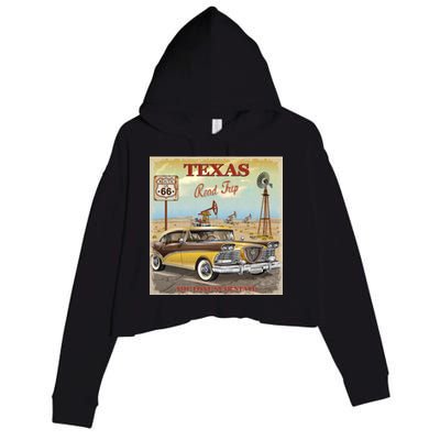 Texas Road Trip Route 66 Classic Car Crop Fleece Hoodie