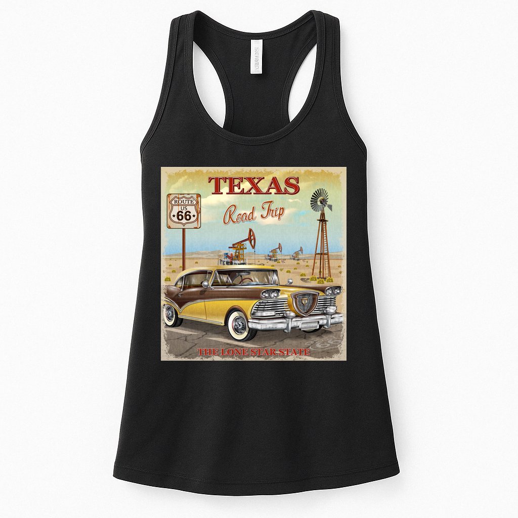 Texas Road Trip Route 66 Classic Car Womens Tank Top
